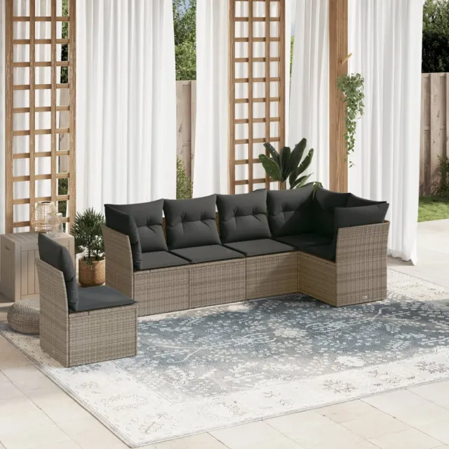 vidaXL 6-delige tuinbankset met kussens, grijs polyrotan, foto 2