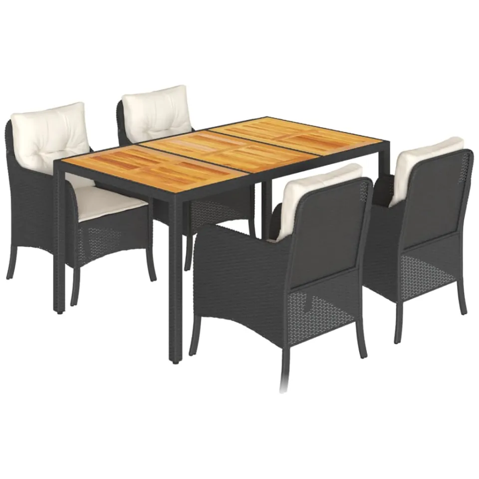 vidaXL 5-delige Tuinset met kussens poly rattan zwart, foto 3