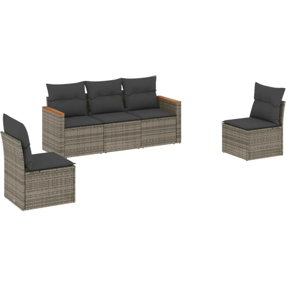 vidaXL 5-delige Loungeset met kussens poly rattan grijs, foto 3