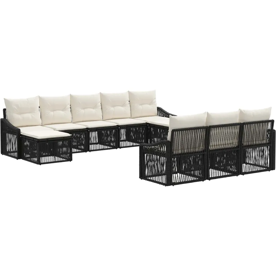 vidaXL Tuinbankenset 10 st 10-zits Zwart poly rattan, foto 3