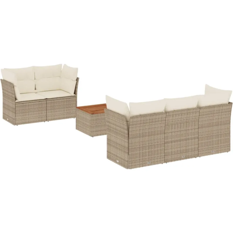 vidaXL 6-delige Loungeset met kussens poly rattan beige, foto 3