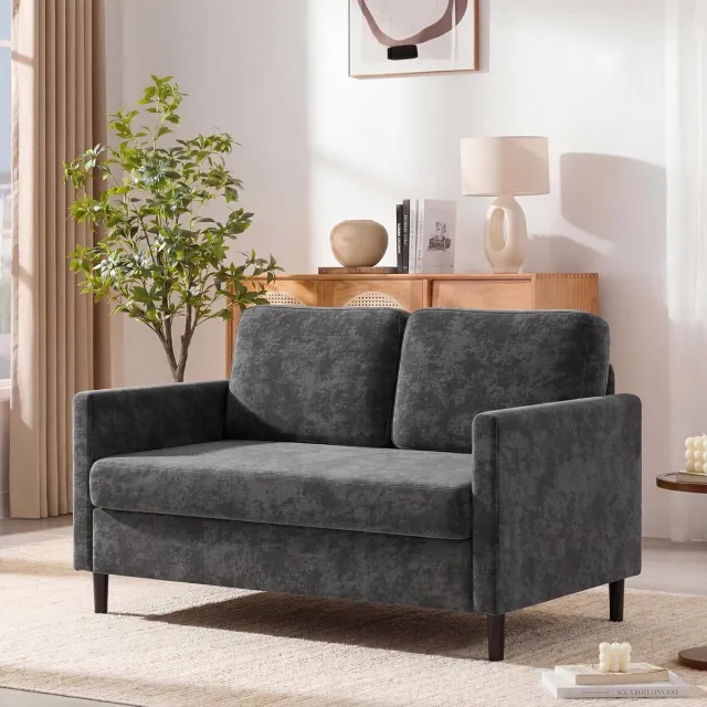 Danky 51" loveseat-bank – Ademende, gezellige loveseat-bank van imitatielinnen met 2 zitplaatsen – met brede rugleuning en gewatteerde zittingen – Moderne bank om samen te ontspannen – Montage zonder gereedschap – Grils