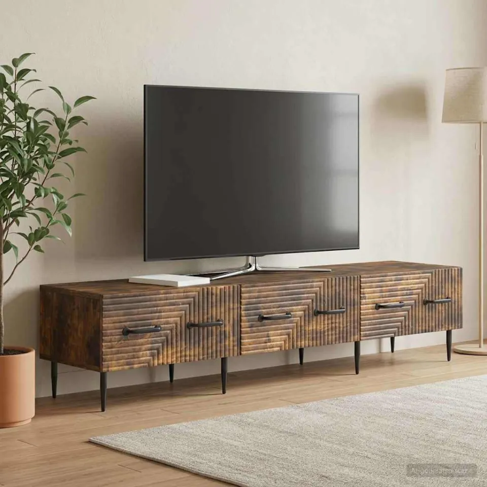 vidaXL TV-kast met lade Gerookt eiken 147 x 34,5 x 30 cm Bewerkt hout, foto 4