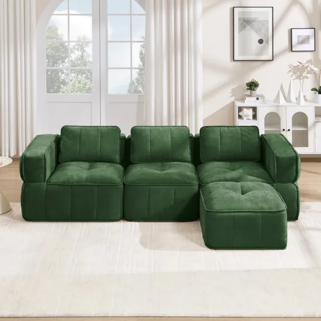 STILVORA Hoekbank 271 Cm - 3-Zits Modulaire L-Vorm Met Hocker En 32D Schuim - Voor Woonkamer - Polyester - Groen