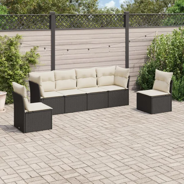 vidaXL 6-delige Loungeset met kussens poly rattan zwart, foto 2