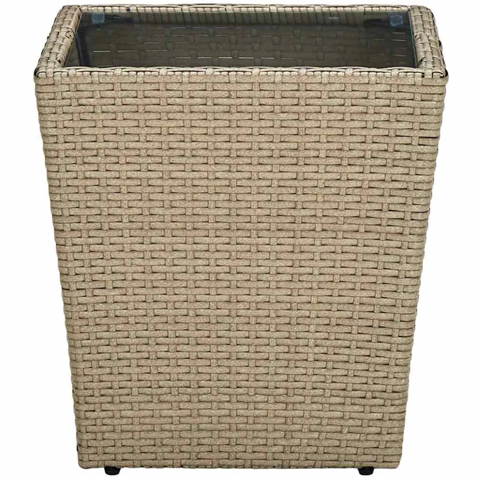 vidaXL Salontafel 41,5x41,5x44 cm poly rattan en gehard glas beige