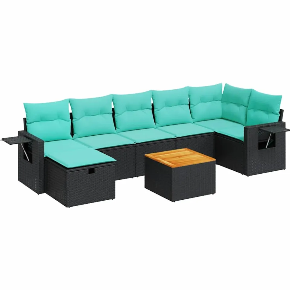 vidaXL 8-delige Loungeset met kussens poly rattan zwart, foto 3