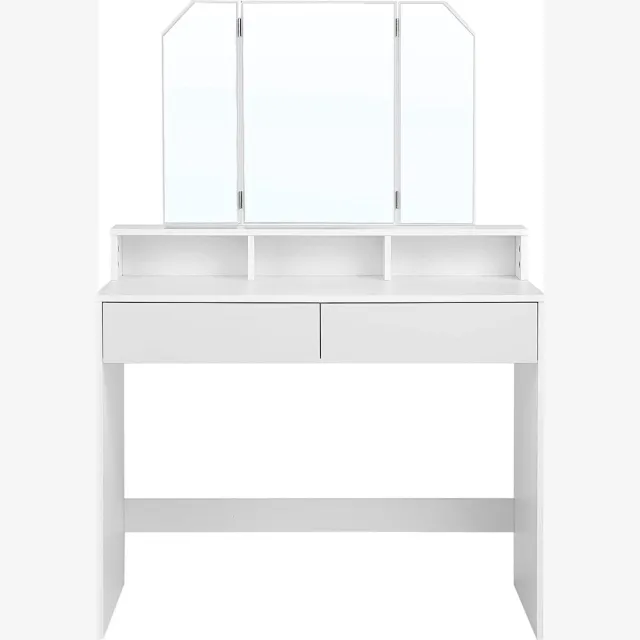 Hoppa! Kaptafel, kaptafel met opklapbare spiegel en 2 laden, cosmetische tafel met 3 open compartimenten, kaptafel, voor make-up, modern, wit