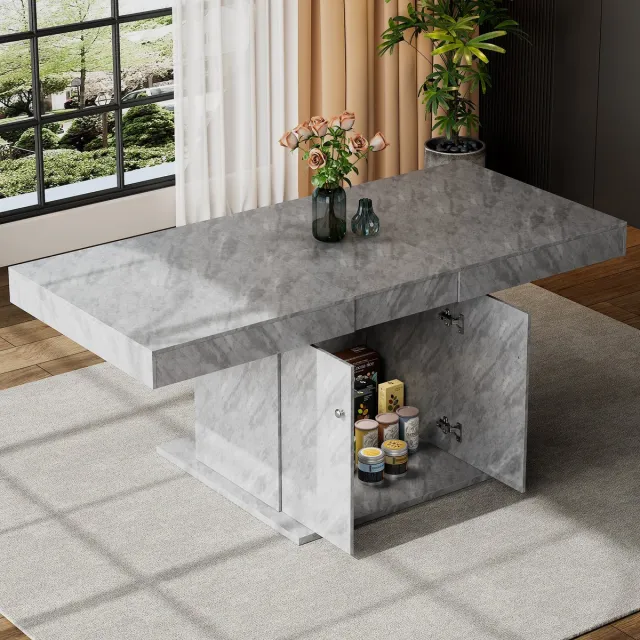 DESMIU Uitschuifbare Eettafel Met Opbergruimte Voor Woonkamer En Eetkamer Grijs Spaanplaat 140 Tot 180 X 80 X 76 Cm Voor 4 Tot 8 Personen