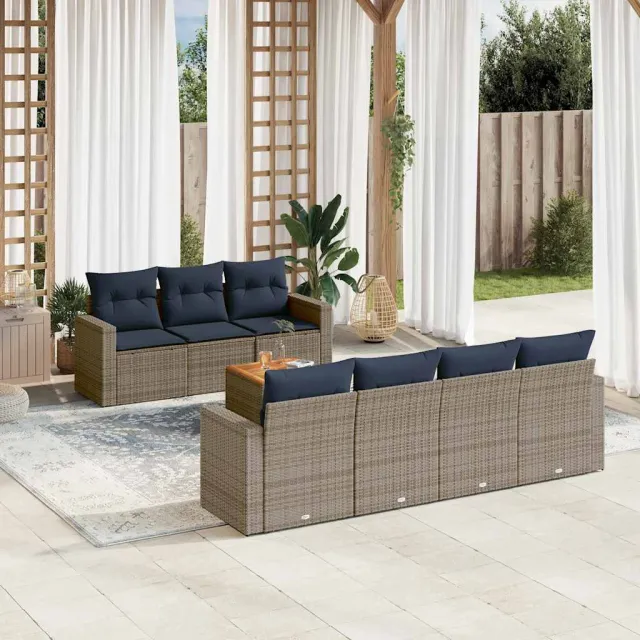 vidaXL 8-delige Loungeset met kussens poly rattan grijs, foto 2