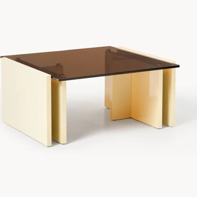 Westwing Collection Salontafel Elam met glazen tafelblad Geel