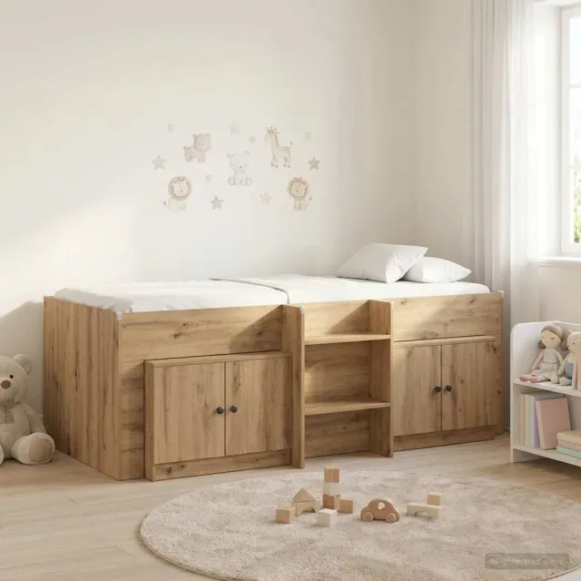 vidaXL Loft Bed Frame met Kast 3 st Artisanaal eiken Bewerkt hout Bruin