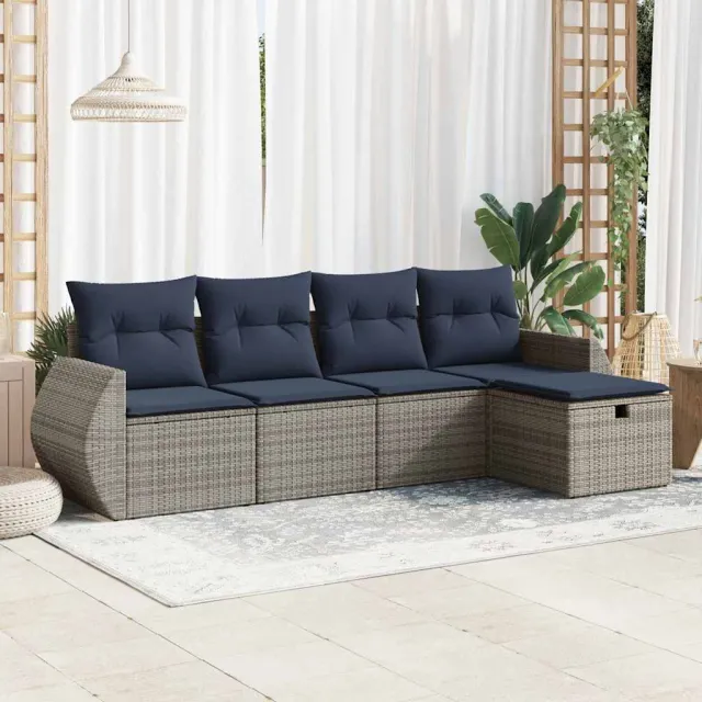 vidaXL 5-delige Loungeset met kussens poly rattan grijs, foto 2