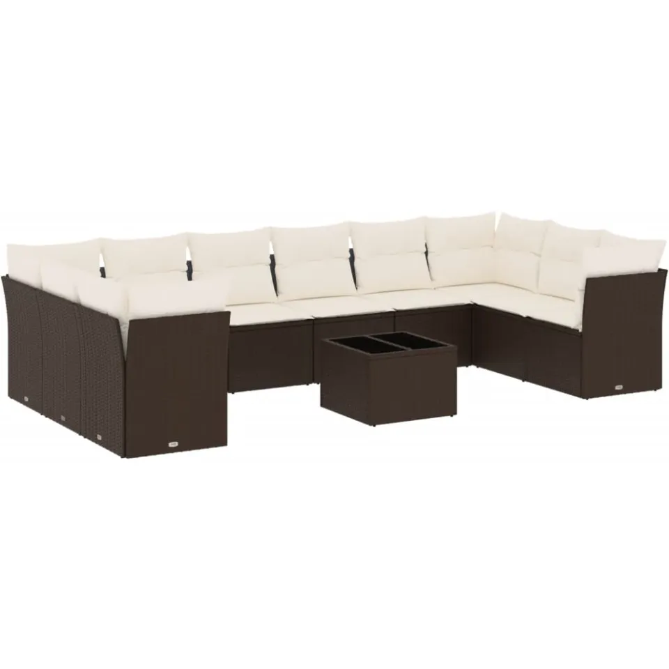 vidaXL 11-delige Loungeset met kussens poly rattan bruin, foto 3
