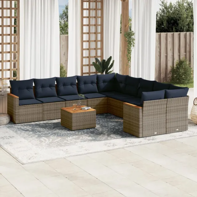 vidaXL 11-delige tuinbankset met kussens, grijs polyrotan, foto 2