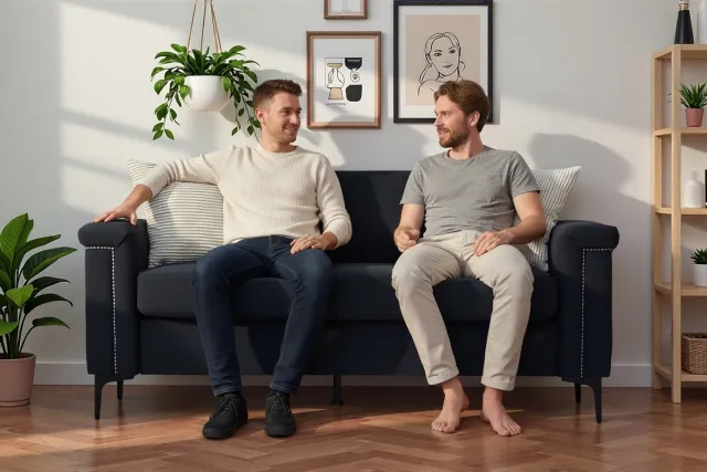 Gutent Bank Scandinavische 2-zitsbank 174×72×82 cm – Fijne linnen stof, massief houten frame en stevige ijzeren poten, ideaal voor de woonkamer. Zwart