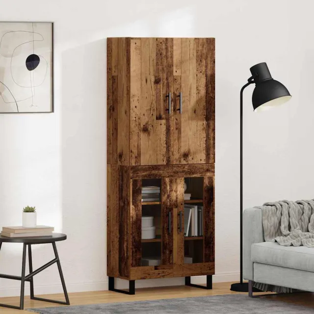 vidaXL Hoge kast 2 st Oud Hout 69,5 x 34 x 180 cm bruin, foto 2