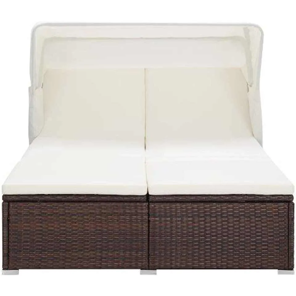 vidaXL Ligbed met kussen 2-persoons poly rattan bruin, foto 2