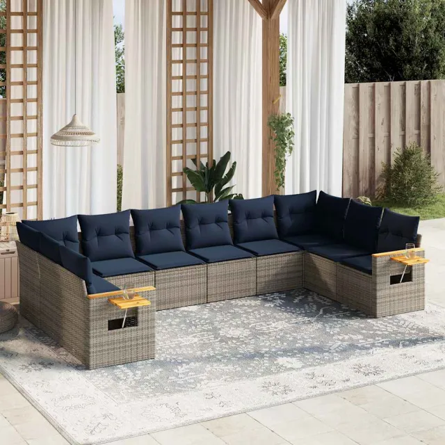vidaXL 10-delige Loungeset met kussens poly rattan grijs, foto 2