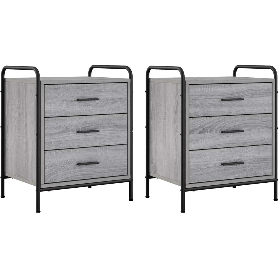 vidaXL Nachtkastje 2 st Grijs Sonoma 48 x 36,5 x 60 cm Bewerkt hout, foto 3