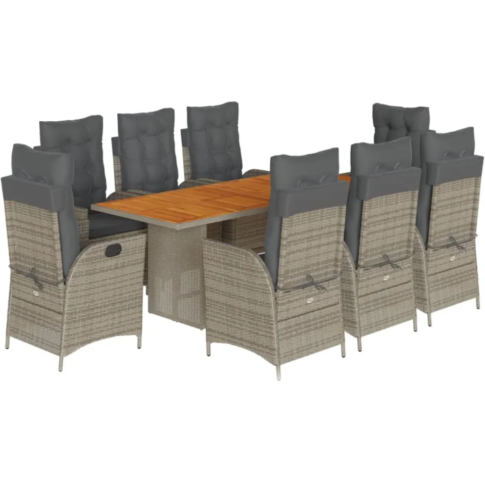vidaXL 9-delige Tuinset met kussens poly rattan grijs, foto 3