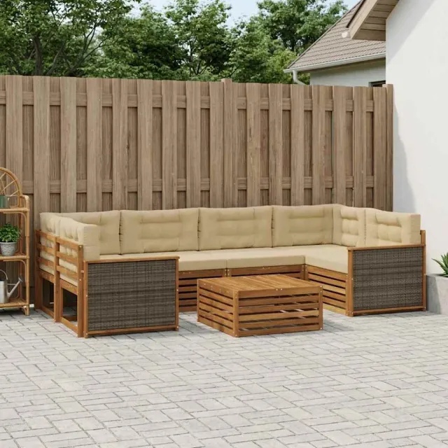 vidaXL Buiten bankenset 7 st 6-zits Natuurlijk en Beige Bruin