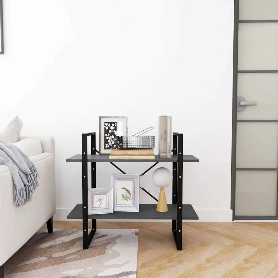 vidaXL Boekenkast met 2 schappen 80x30x70 cm massief grenenhout grijs, foto 3