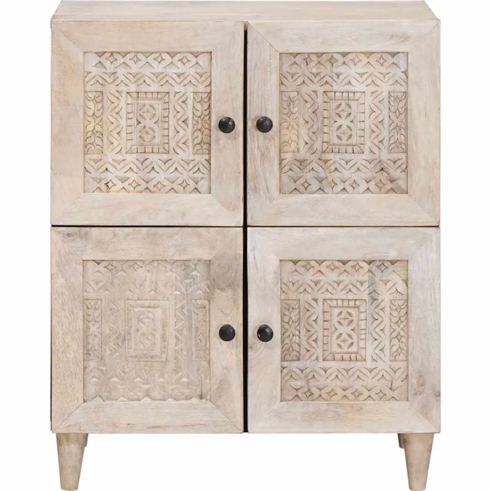 vidaXL Dressoir Bleached Wit 60 x 33 x 75 cm Massief Mango Hout, foto 3