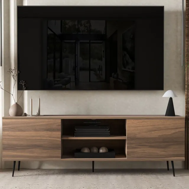 Brandloop Ares TV-meubel - 167 cm - 2 Deuren - Open Vak - Walnoot