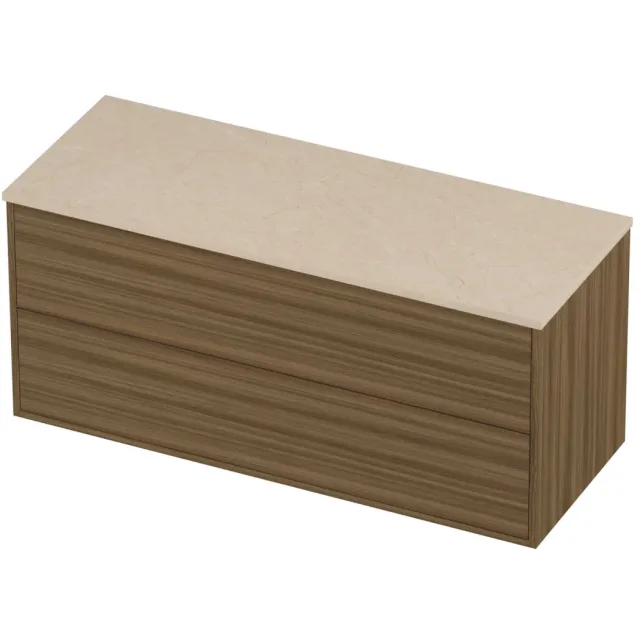 Proline Deck Badmeubelset Hardsteen Voor Grepen 2 Laden 120x46x54 cm Sand Stone Caramel Walnut Houtlook
