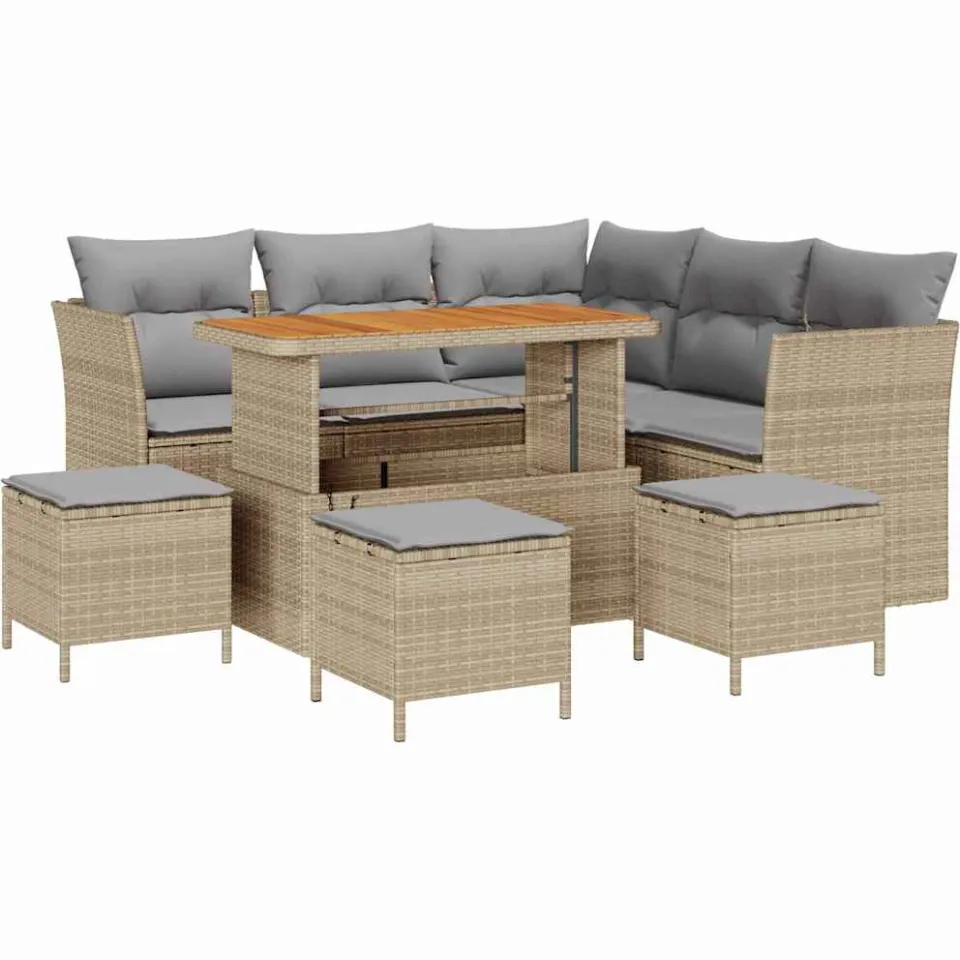 vidaXL Tuinbankenset 9 st Beige poly rattan