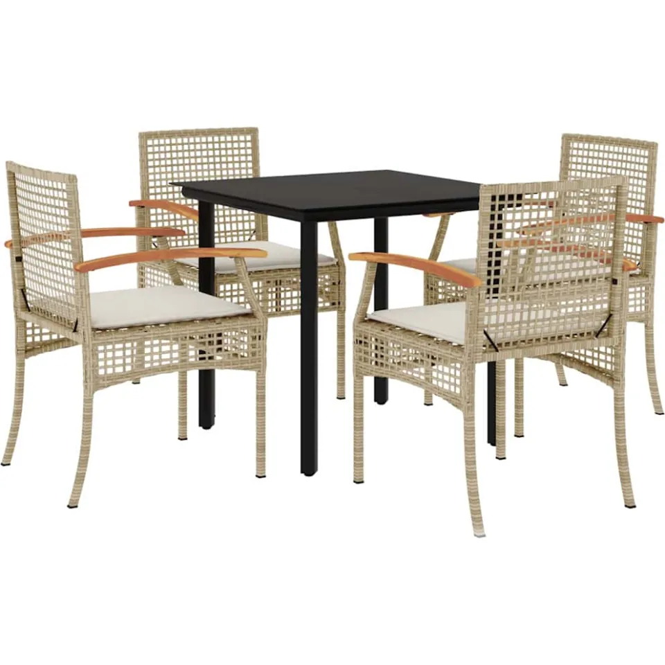 vidaXL 5-delige Tuinset met kussens poly rattan beige, foto 3
