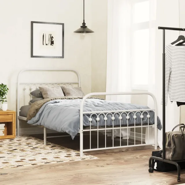 vidaXL Bedframe met hoofd- en voeteneinde metaal wit 100x190 cm