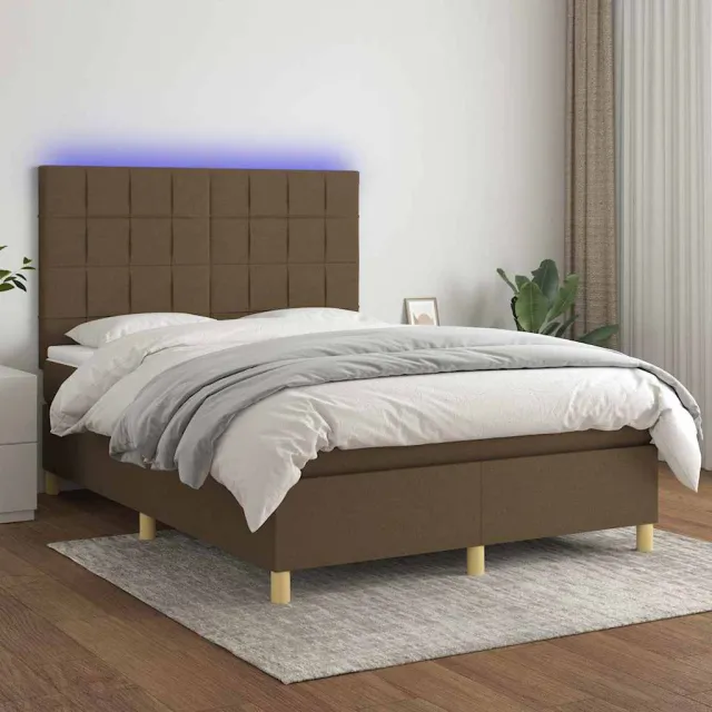 vidaXL Boxspring met matras en LED stof donkerbruin 140x190 cm bruin