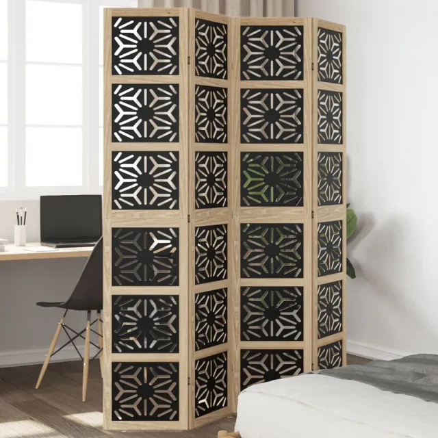 vidaXL Kamerscherm met 4 panelen massief paulowniahout bruin en zwart