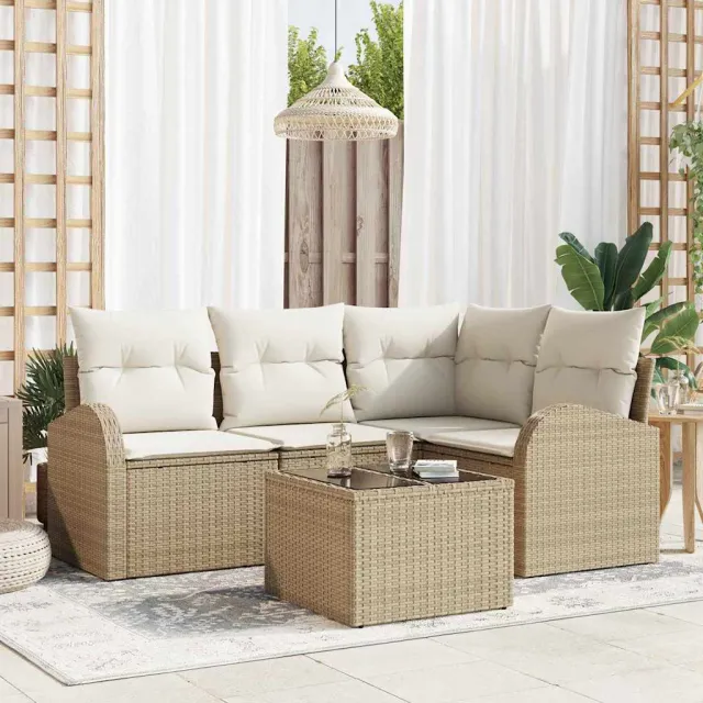 vidaXL Tuin Sofa Set Beige poly rattan, foto 2