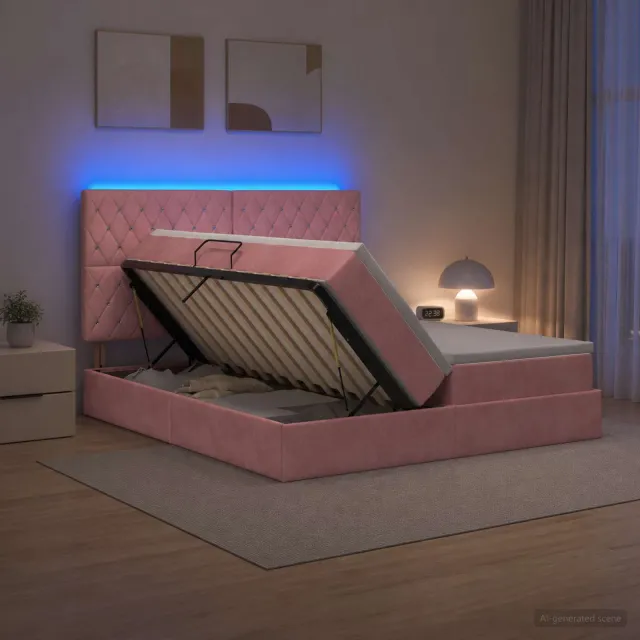 vidaXL LED Opslagbed met Matras Roze 200 x 200 cm Fluweel