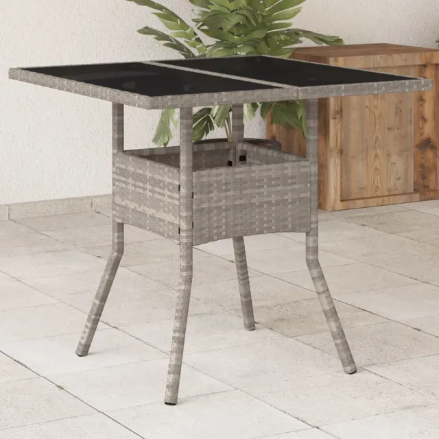 vidaXL Tuintafel met glazen blad 80x80x75 cm poly rattan lichtgrijs grijs, foto 2