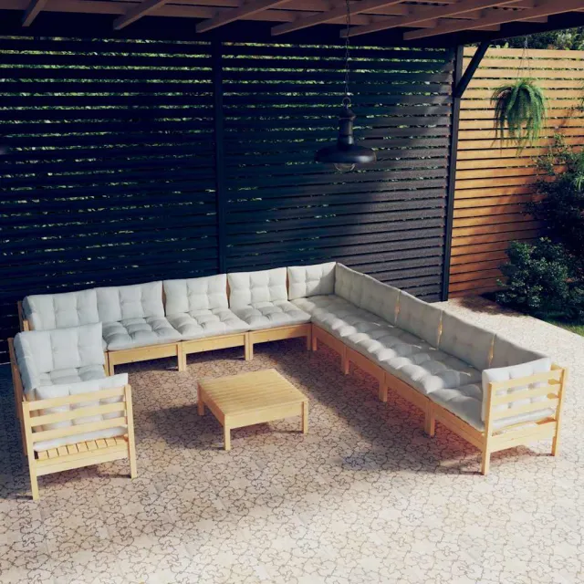 vidaXL 12-delige Loungeset met crèmekleurige kussens grenenhout, foto 2