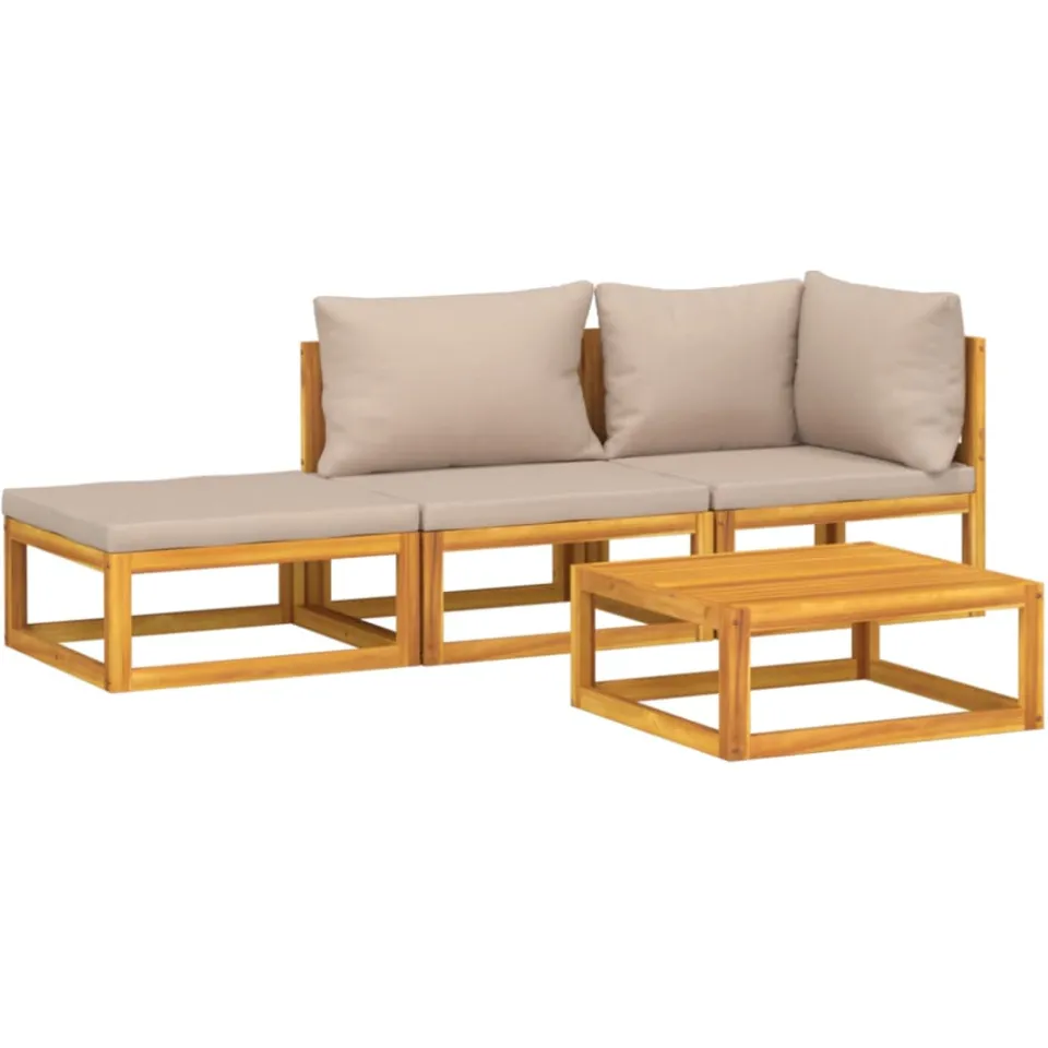 vidaXL 4-delige Loungeset met taupe kussens massief hout