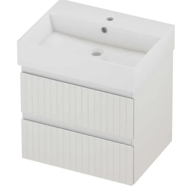 Proline Zara Badmeubelset Porselein Loft 1 Kraangat Gefreesd 60x46x65 cm Glans Wit Glans Wit