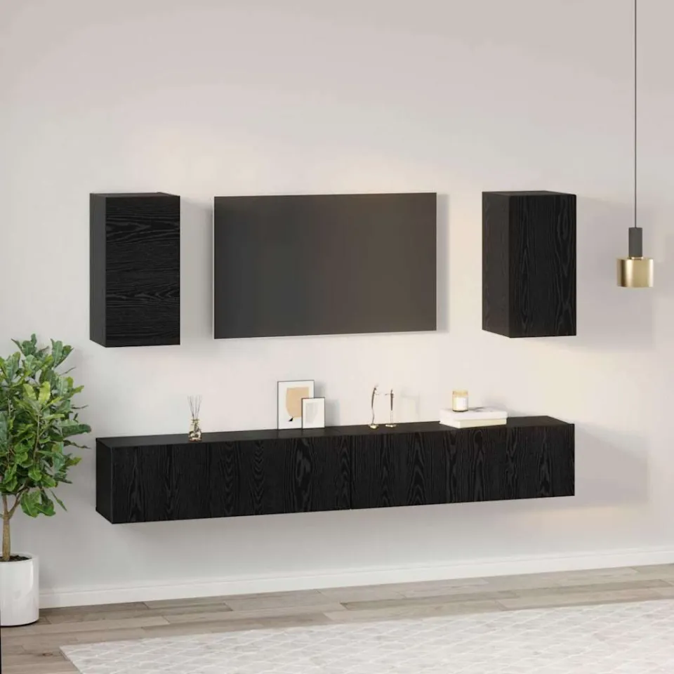 vidaXL Wand tv-kast 3 st Zwart Eiken Bewerkt hout, foto 4