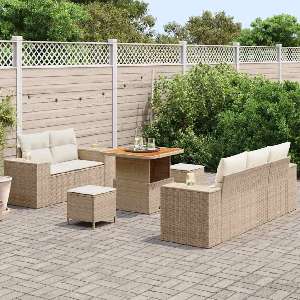 vidaXL Tuinbankenset 8 pcs Beige poly rattan, foto 3