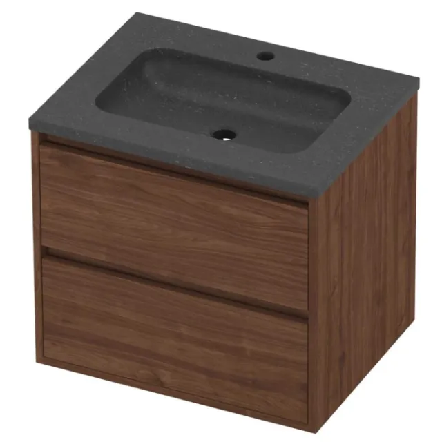 Proline Rollo Badmeubelset Hardsteen Elegant 1 Gat 60x46x54 cm Blue Stone Indian Walnut Houtlook