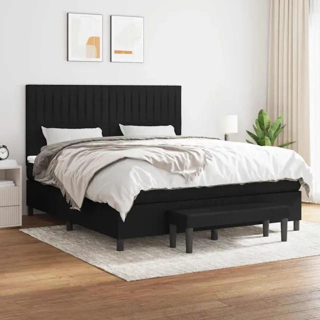 vidaXL Boxspring met matras stof zwart 160x200 cm