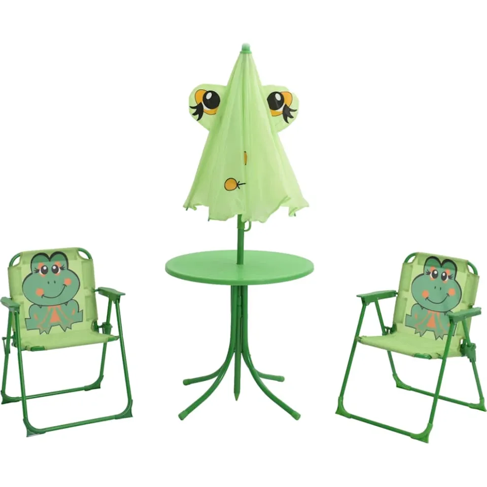 vidaXL 3-delige Bistroset voor kinderen met parasol groen, foto 2