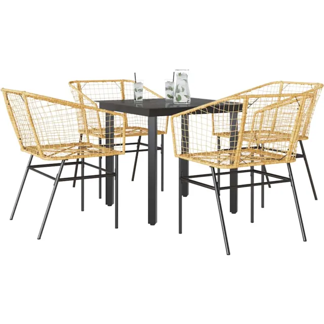 vidaXL 5-delige Tuinset poly rattan glas bruin