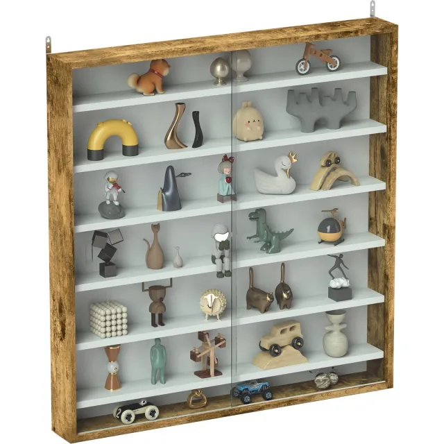 sogiol Wandvitrinekast met 6 Planken en Glazen Deuren 80x9,5x83cm - Bruin