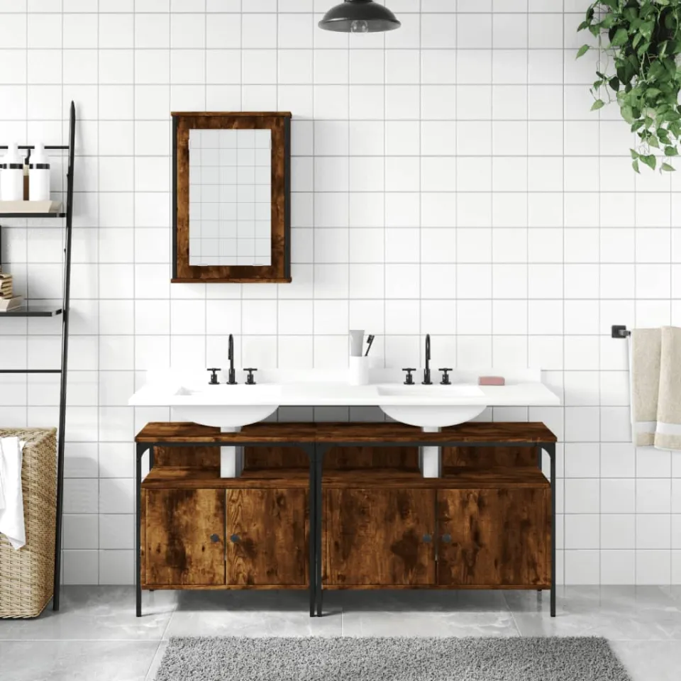 vidaXL 3-delige Badkamermeubelset bewerkt hout gerookt eikenkleurig, foto 2