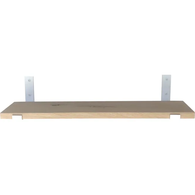 GoudmetHout Wandplank Industrieel - 50 x 20 cm Muurplank - Eiken Hout - Decoratie Wandrek & Boekenrek - Hangplank Keuken - Wall Shelf + 2 Mat Witte Plankdragers van Staal Licht eiken, Mat wit
